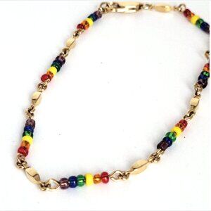 Anklet Rainbow Glass Seed Bead & Gold plated Beads Anklet 9.5"